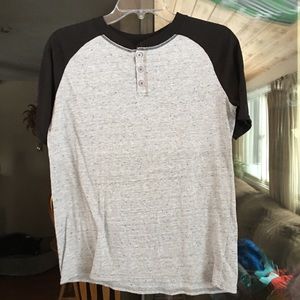 Hanes Boys Short Sleeved Henley: Black & gray